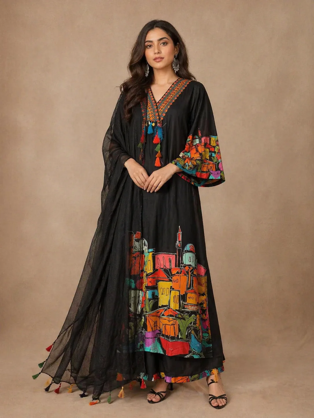 Black Abstract Printed Cotton Salwar Suit